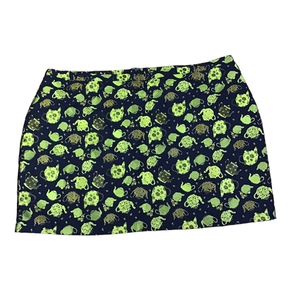 ModCloth Rare Alice In Wonderland Teapot Brocade Skirt Size 4X Blue Green